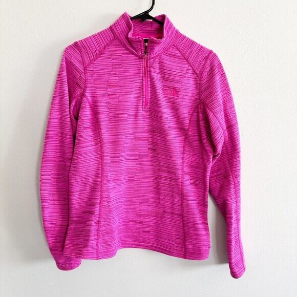 North Face Women Size M Lightweight Pink Patterned Fleece Half Zip Logo Layer - Picture 1 of 12